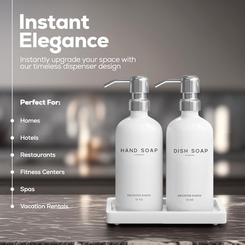 White Glass Hand and Dish Soap Dispenser Set by Brighter Barns