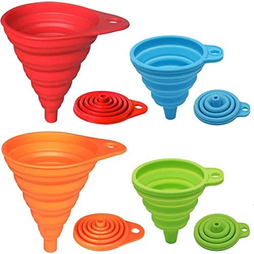 KongNai Silicone Collapsible Kitchen Funnels 4 Pack + Wide Mouth