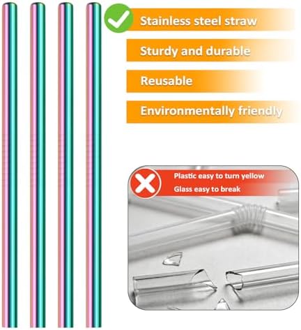 Lazycorner 16 Pcs Metal Straw Reusable 8.5" 10.5" 6mm Stainless Steel