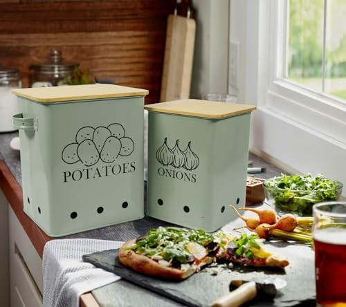 Kitchen Vegetable Storage Tins Set of 2, Onion and Potato Storage Bins