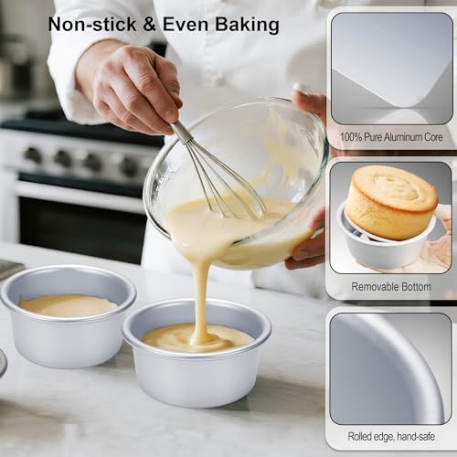 4 Inch Cake Pan Set of 8, Aluminum Mini Cake Pans & 100PCS Parchment