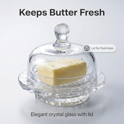 5.3'' Dome Crystal Glass Butter Dish with Lid, 2-Piece Butter