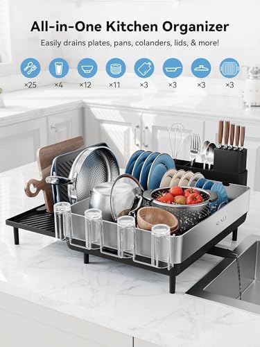 SUNLY Large Expandable Dish Drying Rack, Black