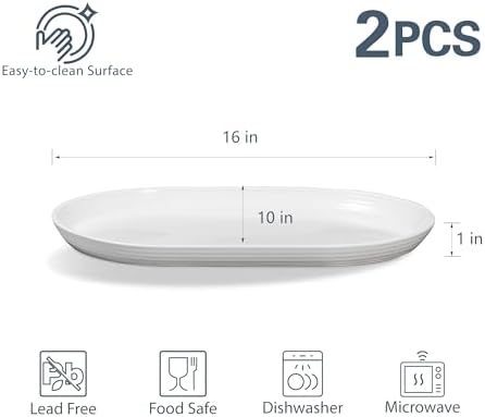 ONEMORE 16 Inch Ceramic Serving Plates for Entertaining, Set of 2