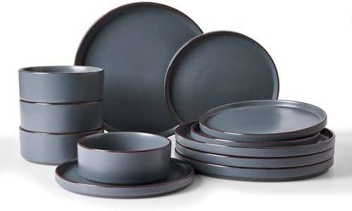 Famiware Nebula Ridge 12-Piece Stoneware Dinnerware Set, Charcoal