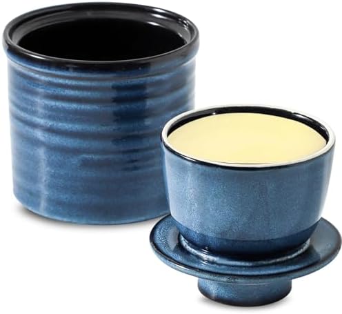 Hasense Ceramic Butter Crock with Lid, Butter Dish for Countertop with