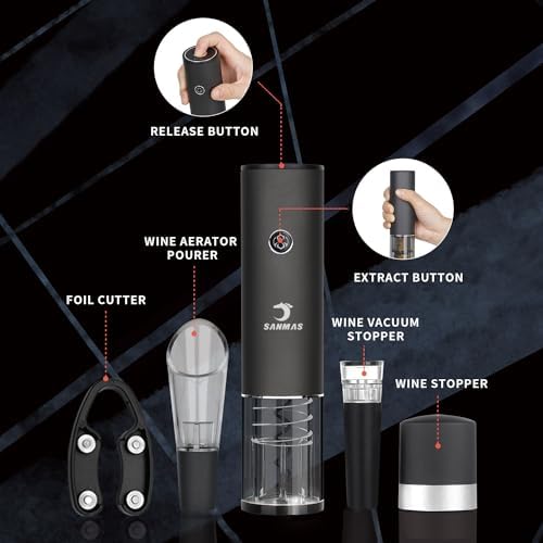 SANMAS Electric Wine Opener Rechargeable, Aerator & Preserver Wine