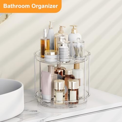 360 Rotating Makeup Organizer, 2-Tier Clear Vanity Tray