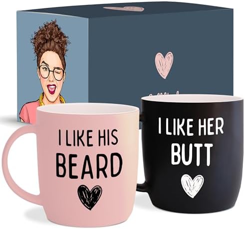Triple Gifffted Funny Couples Mugs Gift Set for Him and Her, 13oz