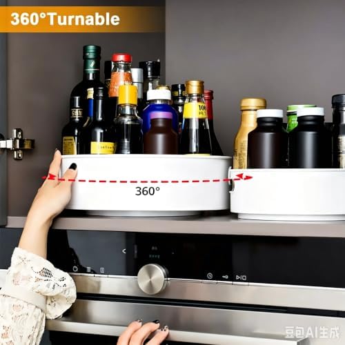 Semlos 360° Rotating Lazy Susan Organizers, 2 Packs 9" and 12" Turntable Spice Rack Organisers for Kitchen Organization and Storage, Non-Slip Under Sink Organizer for Bathroom Pantry Cupboard