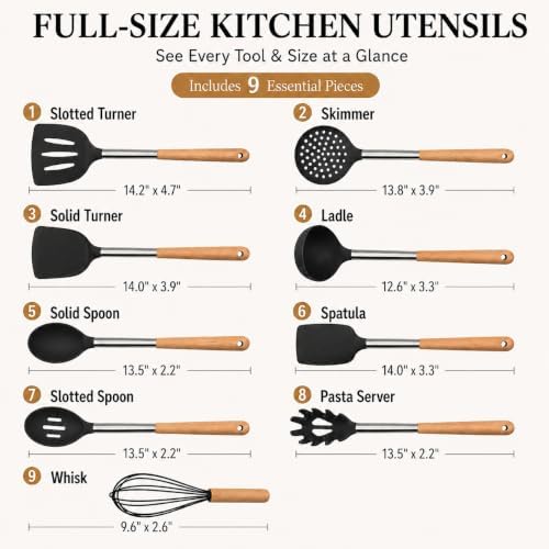Silicone Kitchen Utensils Set, 9 Pcs Full-Size Non-Toxic Cooking