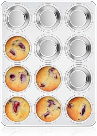 Homikit Stainless Steel Muffin Pan 12 Cups, 1 Pack Cupcake Tins Non