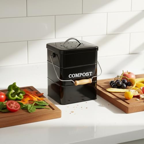 Carbon Steel Kitchen Countertop Compost Bin, 1 Gallon