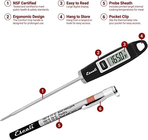 Escali DH1 Gourmet Digital Meat Thermometer, Black