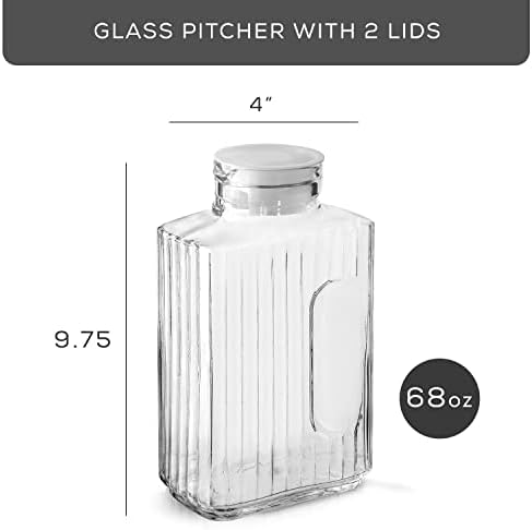 68oz Glass Pitcher with Lid (2 Lids), Rectangle Beverage Serveware and