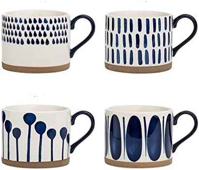 Koja Colorful Hand Painted Ceramic Mugs, 16 oz, Set of 4, Dishwasher