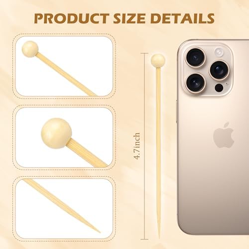 300Pcs Fancy Toothpicks for Appetizers,4.7Inch Wooden Ball Cocktail
