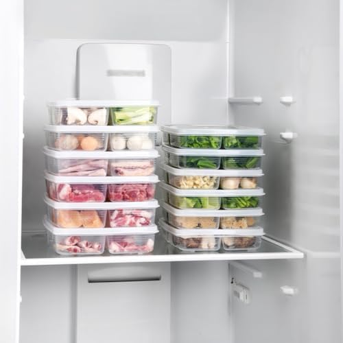 2Pcs Plastic Fridge Food Storage Organizer, Divided Bins with Lids