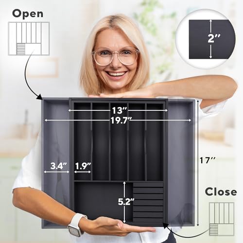 Expandable Bamboo Kitchen Drawer Organizer, 8 Compartments