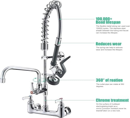 Commercial Wall-Mount Kitchen Faucet, Polished Chrome, 25" Height