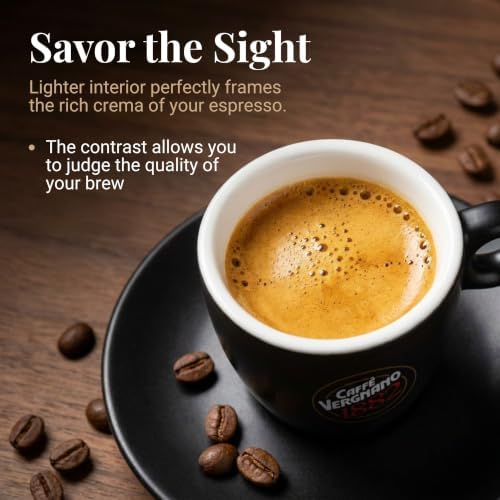 Caffe Vergnano Italian Espresso Cups & Saucers Set, Black Porcelain
