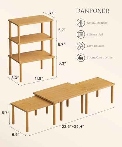 Set of 3 Bamboo Cabinet Organizer Shelf,Medium(Natural)