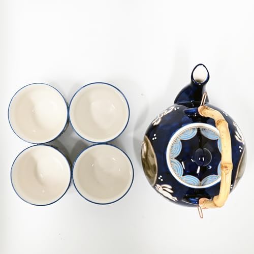 Japanese Folklore Moon Rabbit Wave Design Porcelain Tea Set with