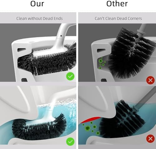 HAMITOR Toilet Bowl Brush Holder Set, Curved Bristles