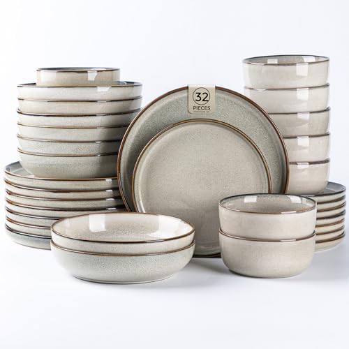 GBHOME Dinnerware Sets for 8, 32 Pieces Ceramic Plates and Bowls Set