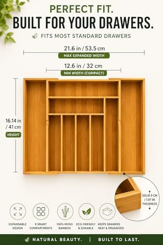 Tiny Earth Threads Bamboo Expandable Drawer Organizer – 9 Compartments