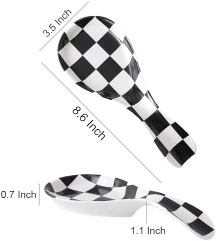 Ceramic Spoon Rest for Stove Top, Checkered Spoon Holder Utensil Rest