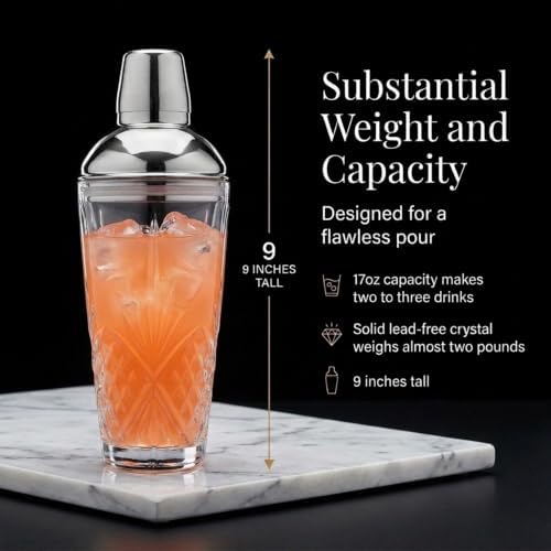 Godinger Dublin Crystal Cocktail Shaker with Lid - Glass Martini