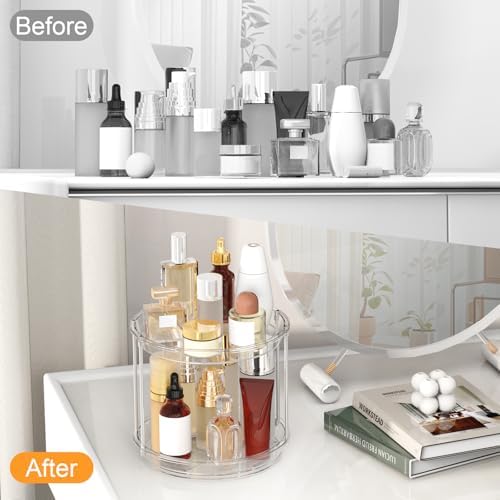 360 Rotating Makeup Organizer, 2-Tier Clear Vanity Tray