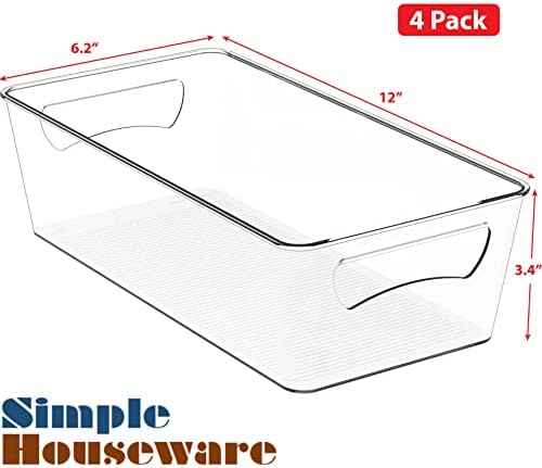 Simple Houseware 4 Pack Clear Fridge Storage Bins Organizer (12"x6.2"x3.4")