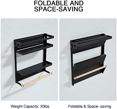 Magnetic Paper Towel Holder with Multi-Layer Storage Shelf, Black