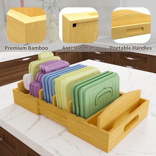 Lid Organizer for Cabinet – Bamboo Kitchen Storage for Plastic Lids