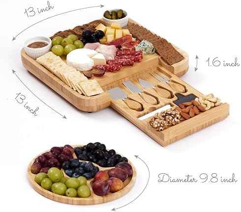 YZS Bamboo Charcuterie Board Set with 4 Cheese Knives, 13 Inch