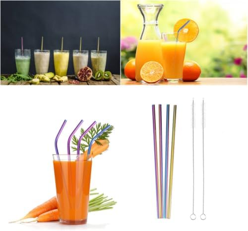 8pcs Reusable Drinking Straws Set Rainbow Stainless Steel for Tumblers