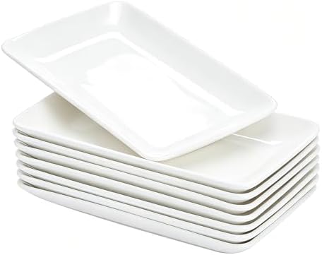 Set of 8 8 Inch White Rectangular Porcelain Serving Plates