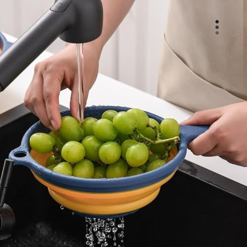 Collapsible Colander, Foldable Silicone Food Strainer with Handle
