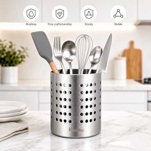 KSENDALO SUS304 Small Stainless Steel Utensil Holder for Countertop