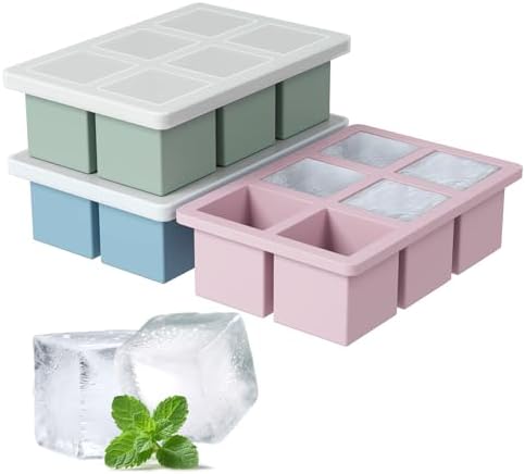 Large Silicone Ice Cube Tray 3Pack, SAWNZC Big Square Ice Cube Molds