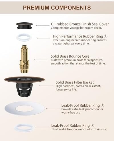 Fransiton Bathroom Sink Stopper, 1.1-1.77 Inch Basin Pop Up Sink Drain
