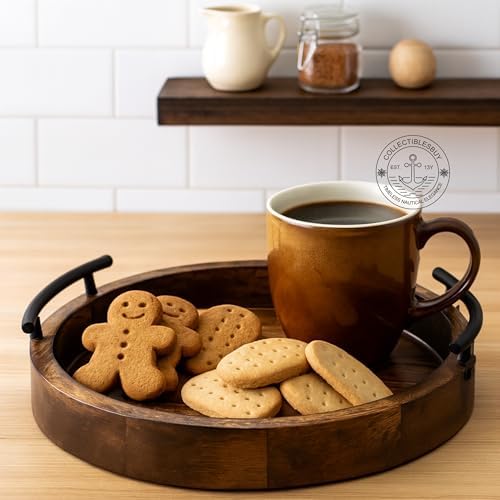 Handmade Round Wooden Serving Tray Set of 2 Rustic Deep Design with