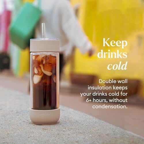 Ember Cold Tumbler 16 oz – Insulated Glass Iced Coffee Cup with Straw