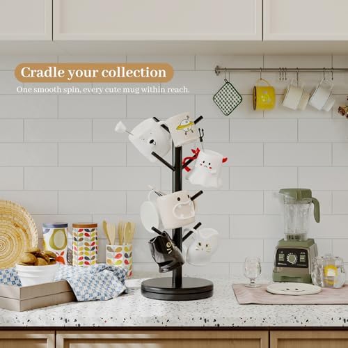 Mug Holder Tree, 360° Rotating Coffee Cup Rack, 8 Hooks