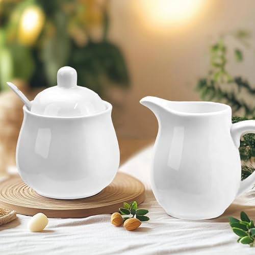 White Porcelain Sugar and Creamer Set, Elegant Ceramic Coffee Serving