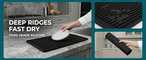 Silicone Dish Drying Mat, Large Drainage Mat for Kitchen Countertop