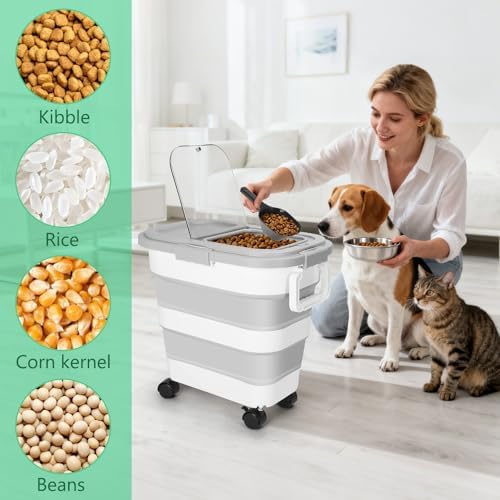 30LB Dog Food Storage Container with Wheels, Lid, Handle, Cup and