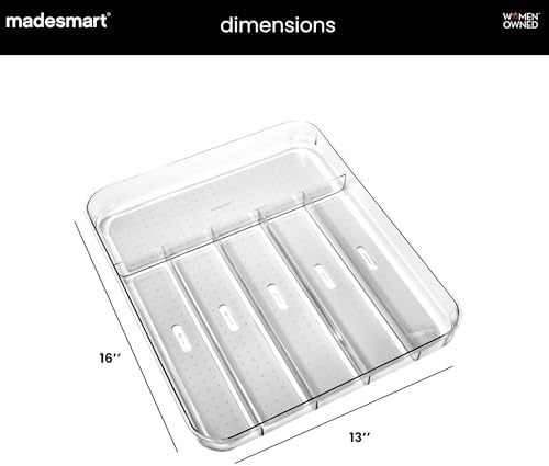 madesmart Clear 6-Compartment Silverware Tray, Grey